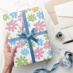 Colorful Cute Retro Summer Flower Art Pattern Wrapping Paper