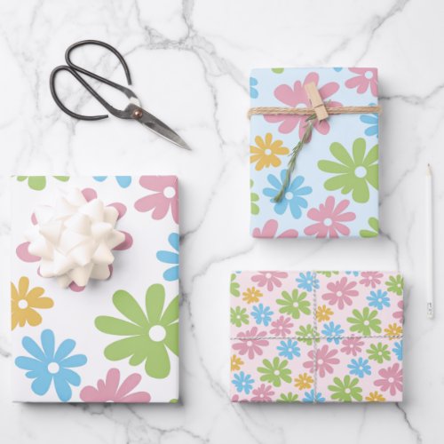 Colorful Cute Retro Summer Flower Art Pattern Wrapping Paper Sheets