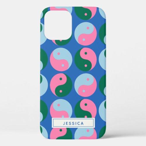 Colorful Cute Retro Yin Yang Blue Personalized iPhone 12 Case
