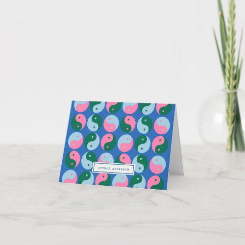 Colorful Cute Retro Yin Yang Blue Personalized Note Card