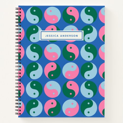 Colorful Cute Retro Yin Yang Blue Personalized Notebook