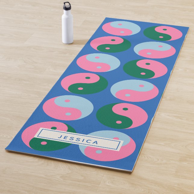 Colorful Cute Retro Yin Yang Blue Personalized Yoga Mat (In Situ)