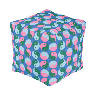 Colorful Cute Retro Yin Yang Pattern Blue Green Pouf