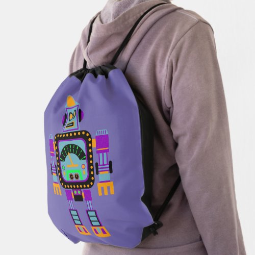 Colorful Cute Robot Drawstring Bag