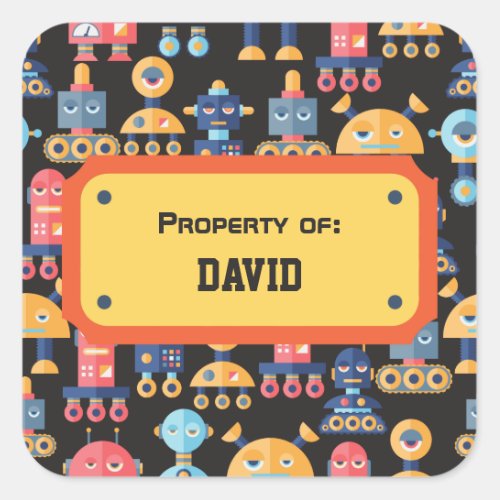 Colorful Cute Robot Pattern Personalized Square Sticker