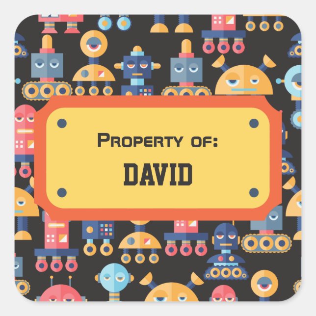 Colorful Cute Robot Pattern Personalized Square Sticker (Front)