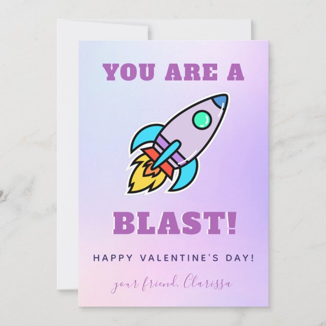 Colorful Cute Rocket School Friend Valentine's Day Holiday Card (Front)