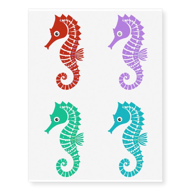 Colorful Cute Seahorses Under the Sea Animals Kids Temporary Tattoos (Front)
