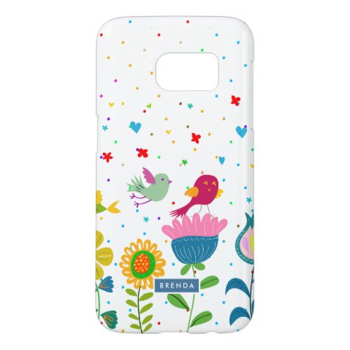 Colorful cute spring flowers  birds samsung galaxy s7 case
