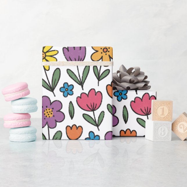 Colorful Cute Spring Flowers Wrapping Paper Roll (Baby Shower)