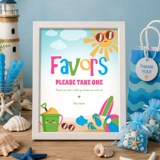 Colorful Cute Theme Beach Birthday Favor Sign