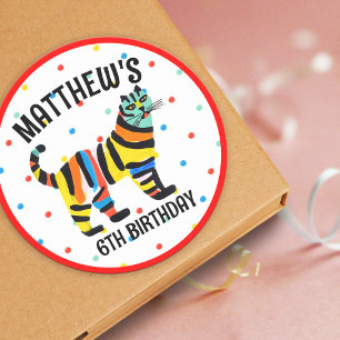 Colorful Cute Tiger Jungle Cat Birthday Party Classic Round Sticker