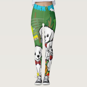 Colorful Cute Trendy White Puppies Park Women Leggings