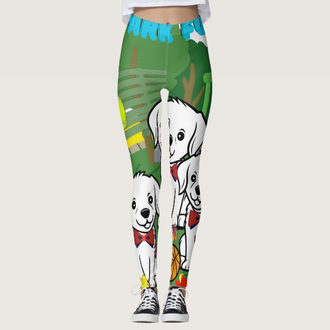 Colorful Cute Trendy White Puppies Park Women  Leggings (Front)