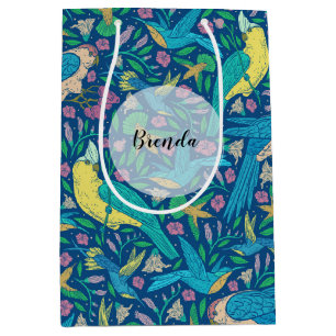 Colorful Cute Tropical Bids & Flowers Pattern Medium Gift Bag