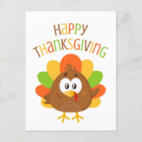 Colorful Cute Turkey Fall Happy Thanksgiving Postcard