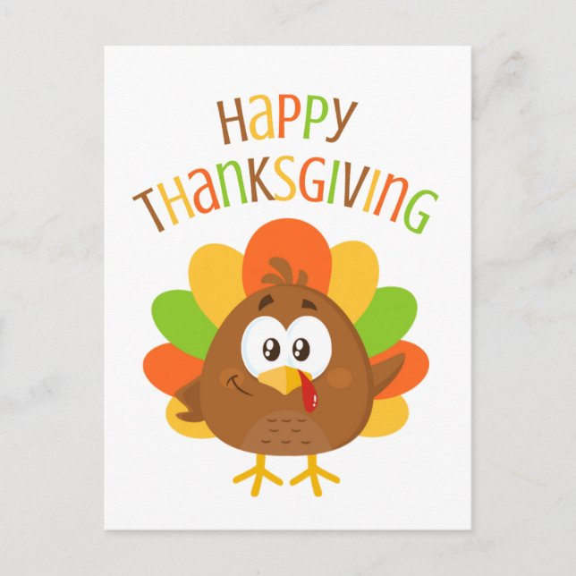 Colorful Cute Turkey Fall Happy Thanksgiving Postcard (Front)