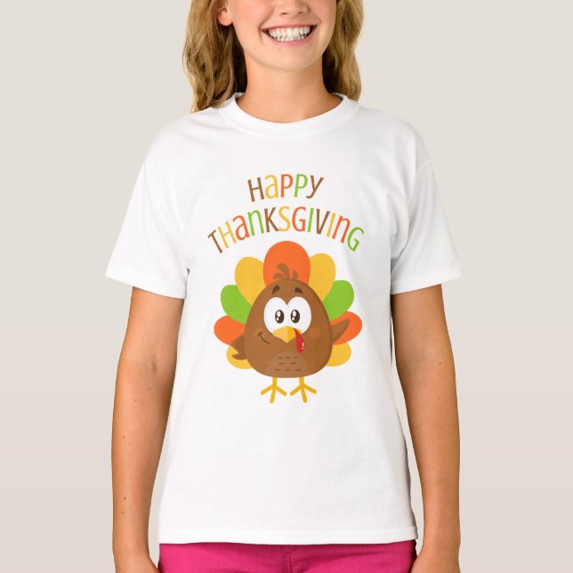 Colorful Cute Turkey Fall Happy Thanksgiving T-Shirt (Front)