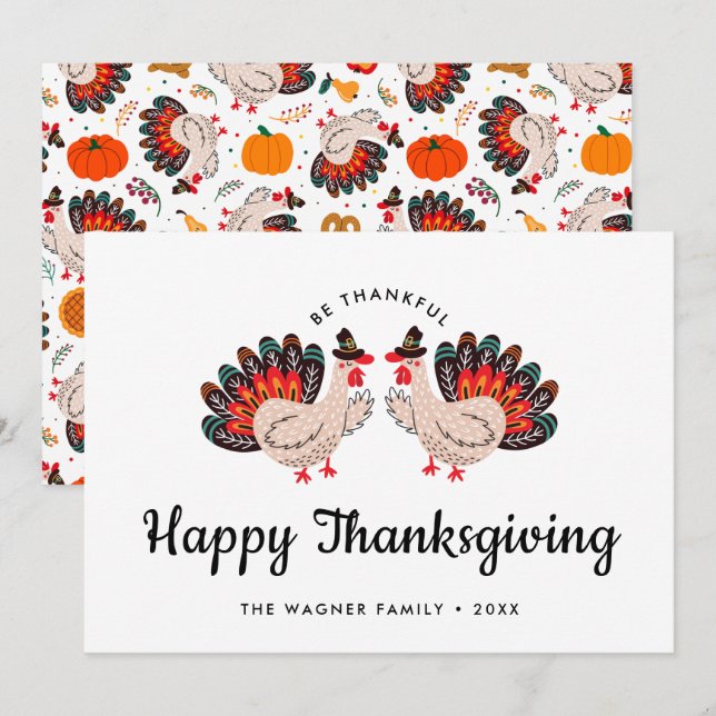 Colorful Cute Turkey Happy Thanksgiving  Holiday Card (Front/Back)