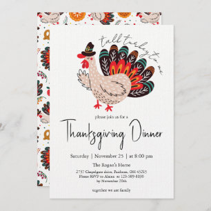 Colorful Cute Turkey Thanksgiving Dinner Invitation