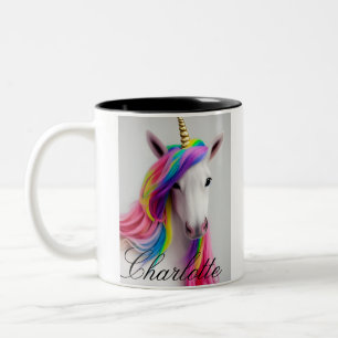 Colorful Cute Unicorn Girl Rainbow Hair  Two-Tone Coffee Mug