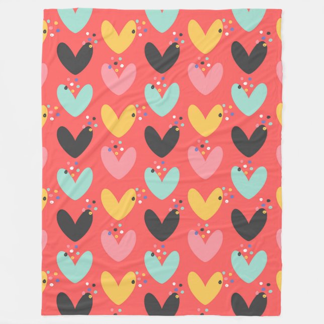 Colorful cute Valentines hearts pattern Fleece Blanket (Front)