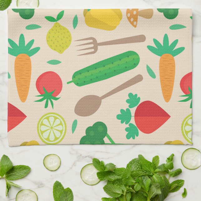 Colorful Cute Vegetable Pattern  Kitchen Towel (Folded)