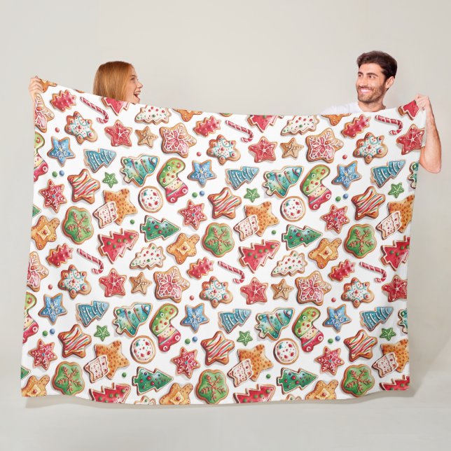 Colorful Cute Watercolor Christmas Cookies Fleece Blanket (In Situ)
