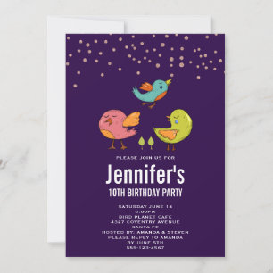 Colorful Cute Whimsical Birds Birthday Invitation