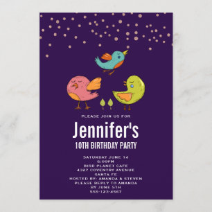 Colorful Cute Whimsical Birds Birthday Invitation