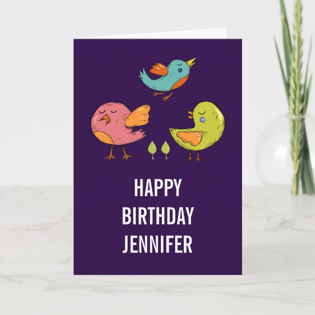 Colorful Cute Whimsical Birds Card (Front)