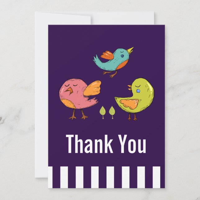 Colorful Cute Whimsical Birds Thank You (Front)
