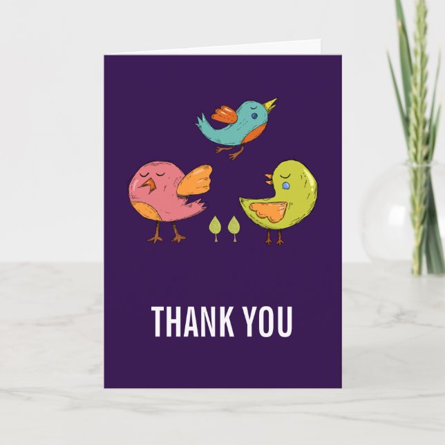 Colorful Cute Whimsical Birds Thank You Card (Front)