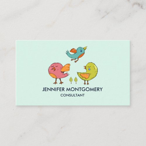 Colorful Cute Whimsical Birds Trio Business Card
