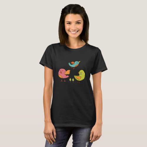 Colorful Cute Whimsical Birds Trio T_Shirt