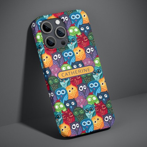 Colorful Cute Whimsical Owls Personalized Name Case_Mate iPhone 14 Case