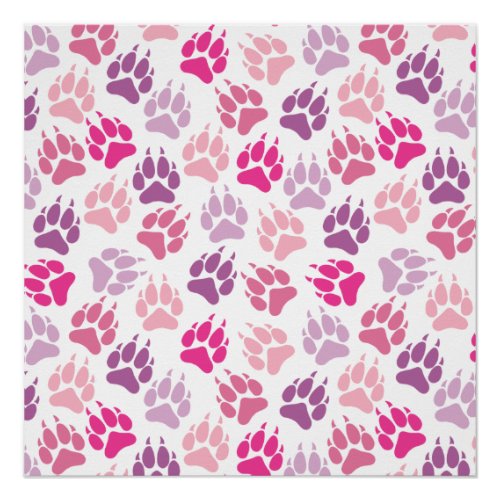 Colorful Cute Wolf Paws Pink Purple Pattern    Poster