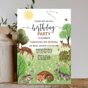 Colorful Cute Woodland Animals Boy Girl Birthday Invitation
