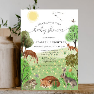 Colorful Cute Woodland Animals Fox Baby Shower Invitation