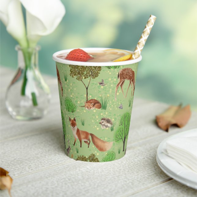 Colorful Cute Woodland Animals Green Meadow   Paper Cups (Insitu)