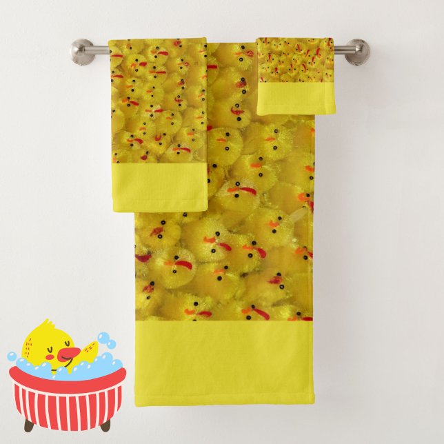 Colorful Cute Yellow Easter Chick Pattern Modern  Bath Towel Set (These cute + colorful yellow baby chick towels will add brightness and fun to your bathroom!)