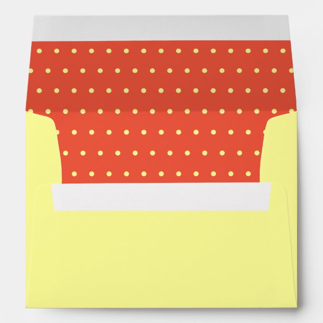 Colorful Cute Yellow Red Polka Dot Pattern Modern Envelope (Back (Bottom))
