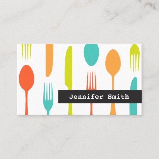 Customizable Colorful cutlery catering or chef business card