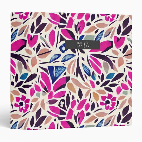 Colorful Cutouts Botanical Pattern  3 Ring Binder