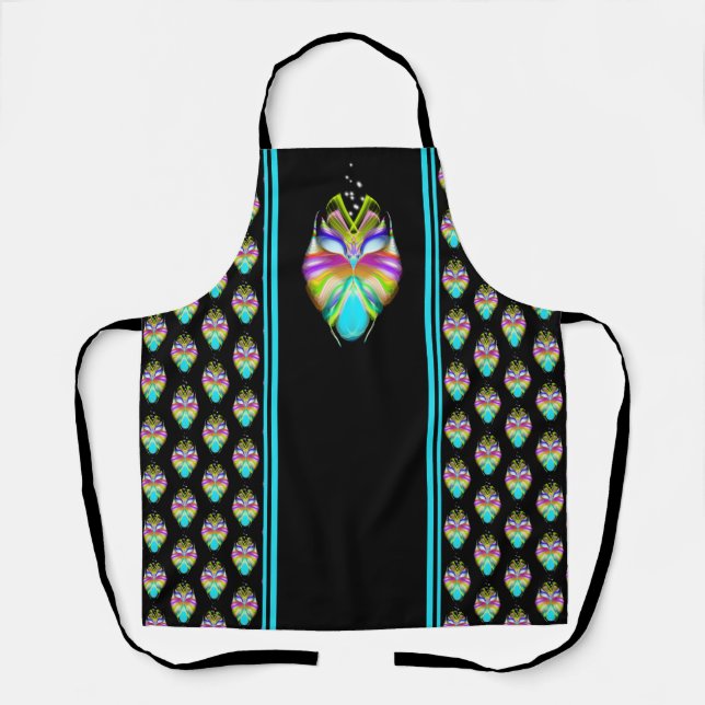 Colorful Cyan and Black Oracle Owl Apron (Front)