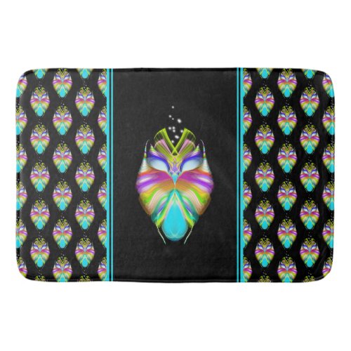 Colorful Cyan and Black Oracle Owl Bath Mat