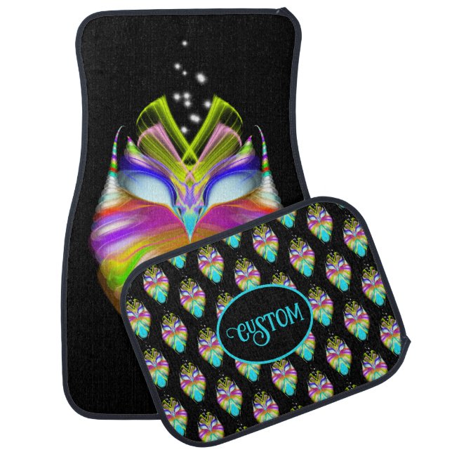 Colorful Cyan and Black Oracle Owl Car Floor Mat (Set)