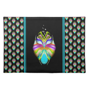 Colorful Cyan and Black Oracle Owl Cloth Placemat