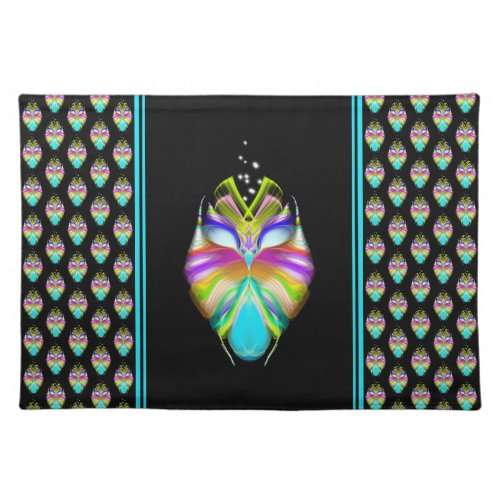 Colorful Cyan and Black Oracle Owl Cloth Placemat