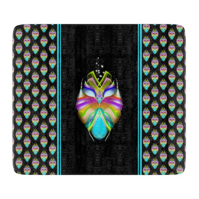 Colorful Cyan and Black Oracle Owl Cutting Board (Front)